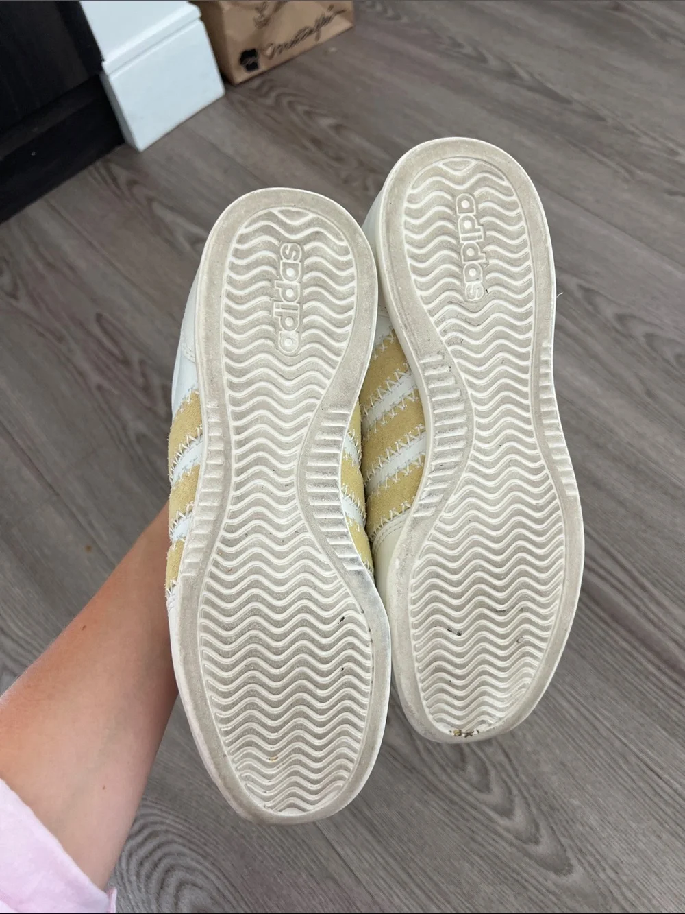 Adidas White and Cream Floral-Accent Sneakers